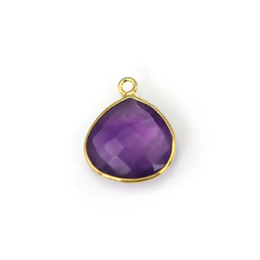 Breloque Gota Amatista Facetada 15x18mm | Engaste Plata Dorada