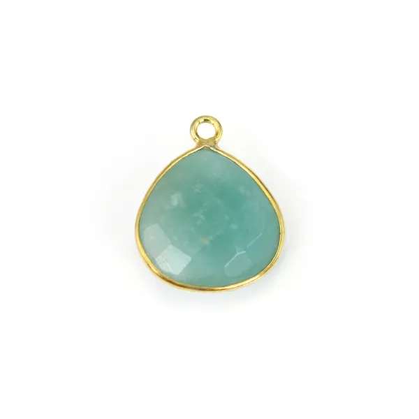 Breloque Amazonite goutte facetté serti argent 925 doré à l'or fin 15x18mm x 1pc