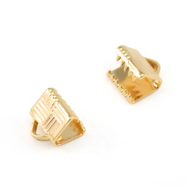 Cord end for ribbon leather 5x6.5mm - Gold finish x 6pcs