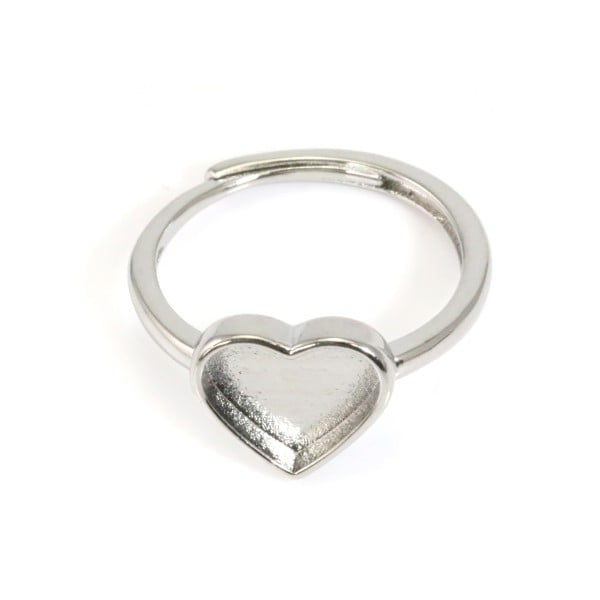 Adjustable ring for heart cabochon - Silver Finish - DIY Ring