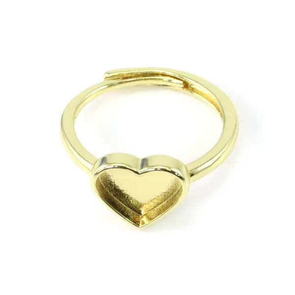 Adjustable ring for heart cabochon 9x10mm - Gold finish x 1pc