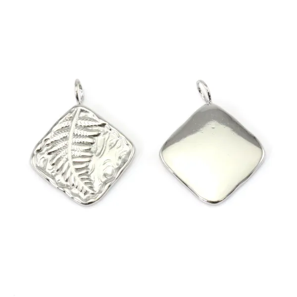 Pendentif losange feuille 16x20mm - Acier Inox 304 x 1pc