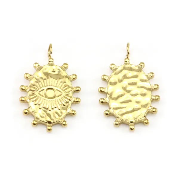 Pendentif ovale oeil protecteur 15x23mm - Acier Inox 304 doré x 1pc