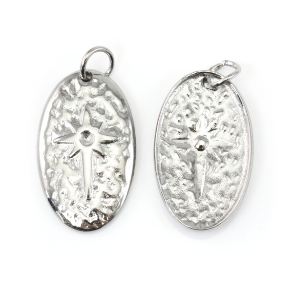 Pendentif ovale étoile 12x20mm - Acier Inox 304 x 1pc