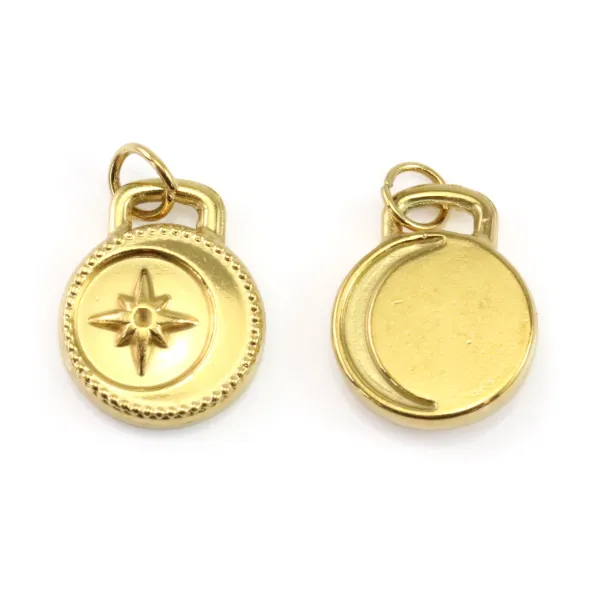 Medalhão Dourado Inox 304 | Motivo Lua & Estrela | Fornecedor de Joias