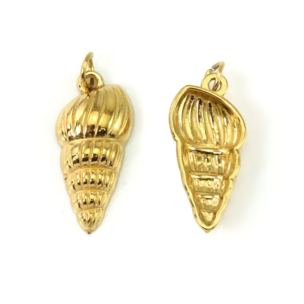 Pendentif coquillage bulot 10x22mm - Acier Inox 304 doré x 1pc
