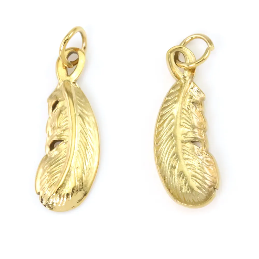 Pendentif plume 7x20mm - Acier Inox 304 doré x 1pc