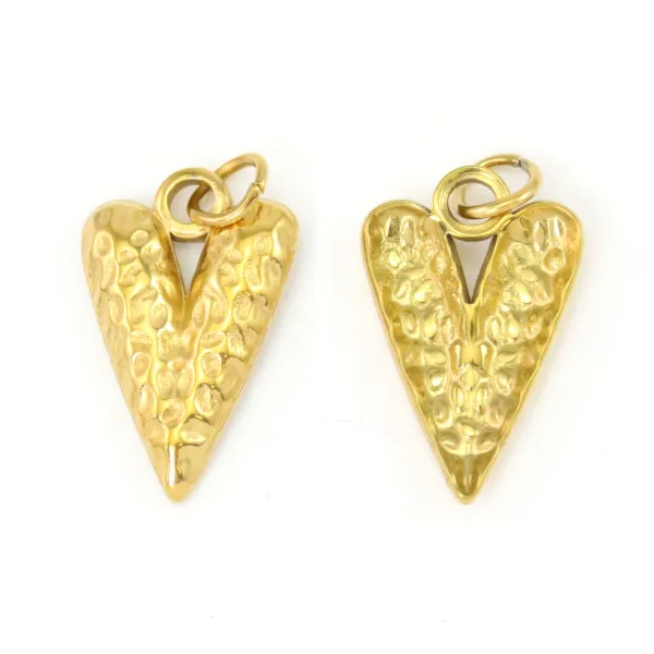 Hammered Gold Heart | Stainless Steel 304 Pendant | Jewelry Supplier