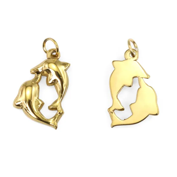 Pendentif duo dauphin 12x18mm - Acier Inox 304 doré x 1pc