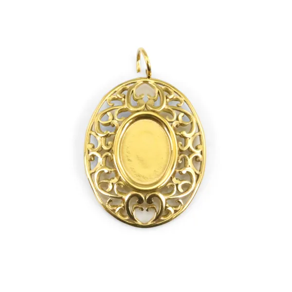 Pendente Ovale Stilizzato Cabochon 6x8mm | Acciaio Inox Dorato 304