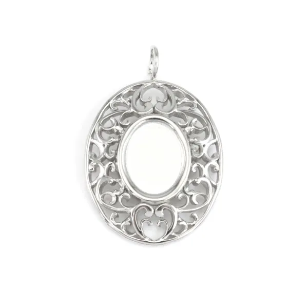 Pendentif ovale stylisé pour cabochon 6x8mm - Acier Inox 304 x 1pc