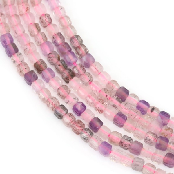 Super Seven facettierte Würfelperle 2.5mm | Seltene Natursteinperle