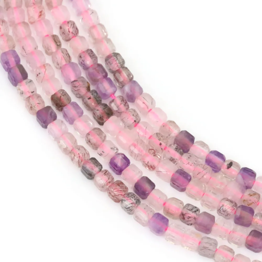 Faceted Super Seven Cube Bead 2.5mm | Rare Natural Stone Bead