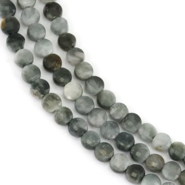 Perla de ojo de Águila Redonda Plana Facetada 4mm | Componente de Joyas en Hilo