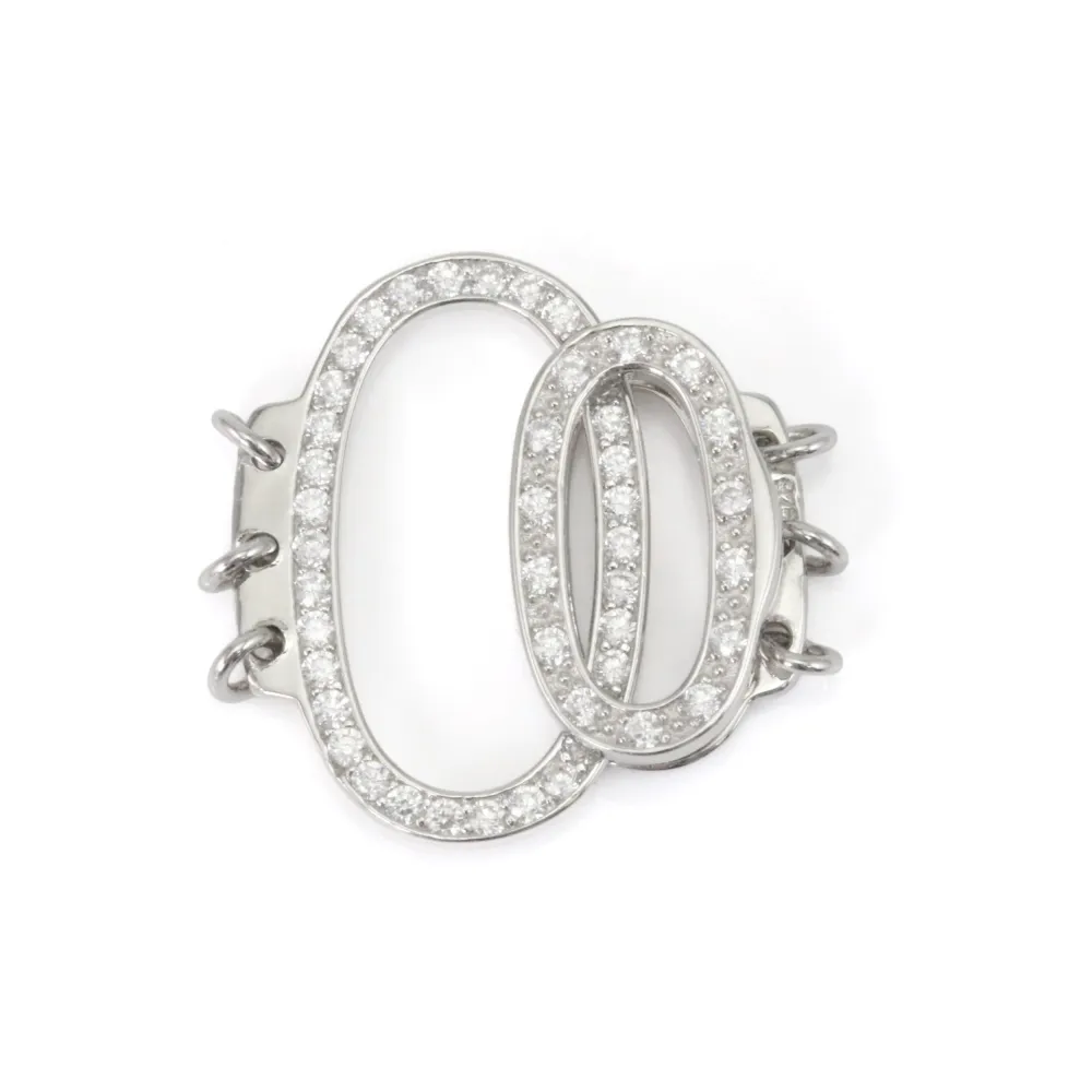 Clasp Snap Oval 3 Rows | Rhodium-Plated Silver & Zirconium