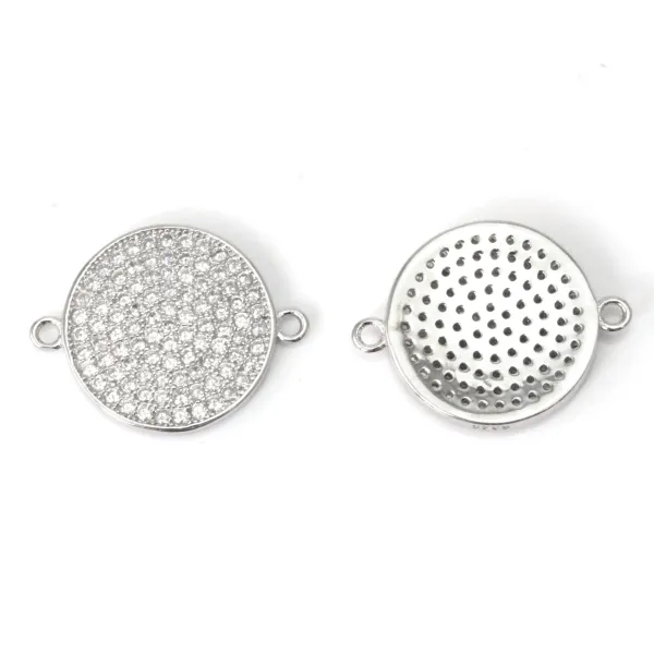 Intercalaire rond pavé 15x19mm - oxyde de zirconium & Argent 925 rhodié x 1pc