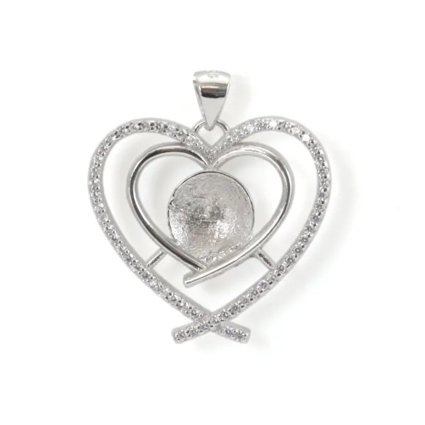 Bail Duo Heart Silver 925 | For Half-Drilled Pearl