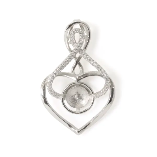 Bélière goutte coeur pour semi percée 24x38mm - Oxyde de zirconium & Argent 925 rhodié x 1pc