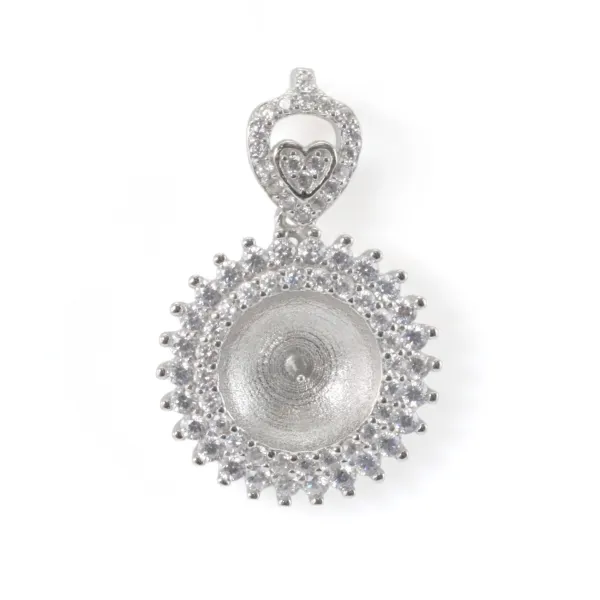 Bail Redondo Pavé & Corazón Plata 925 | Para Perla Semi-Perforada