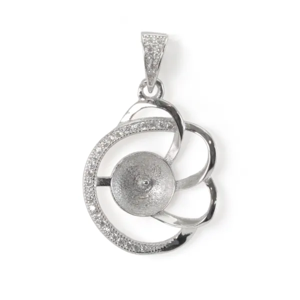 Bélière spirale pavée pour semi percée 17x29mm - Oxyde de zirconium & Argent 925 rhodié x 1pc