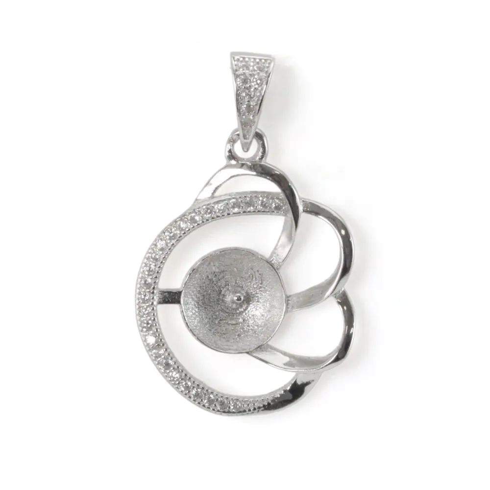 Bail espiral pavimentado para semi perfurado 17x29mm - Óxido de zircônio & Prata 925 rodiada x 1pc