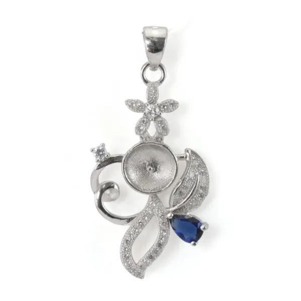 Floral Bail Rhodium-Plated Sterling Silver 925 | For Half-Drilled Pearl
