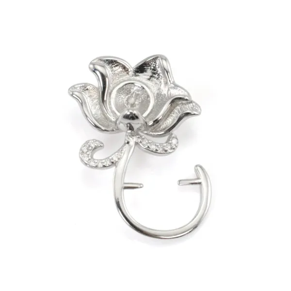 Bail Rose Blume Zirkonium | Anhängerkomponente in Rhodiniertem Silber
