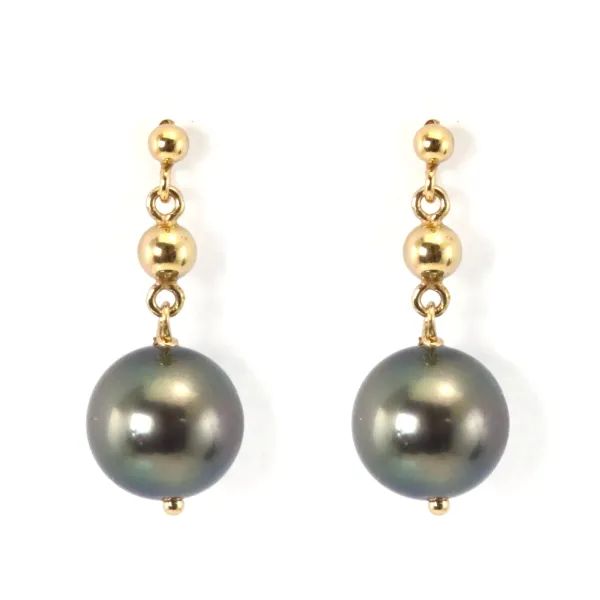 Pendientes de perlas cultivadas de Tahití y rellenos de oro x 2pcs