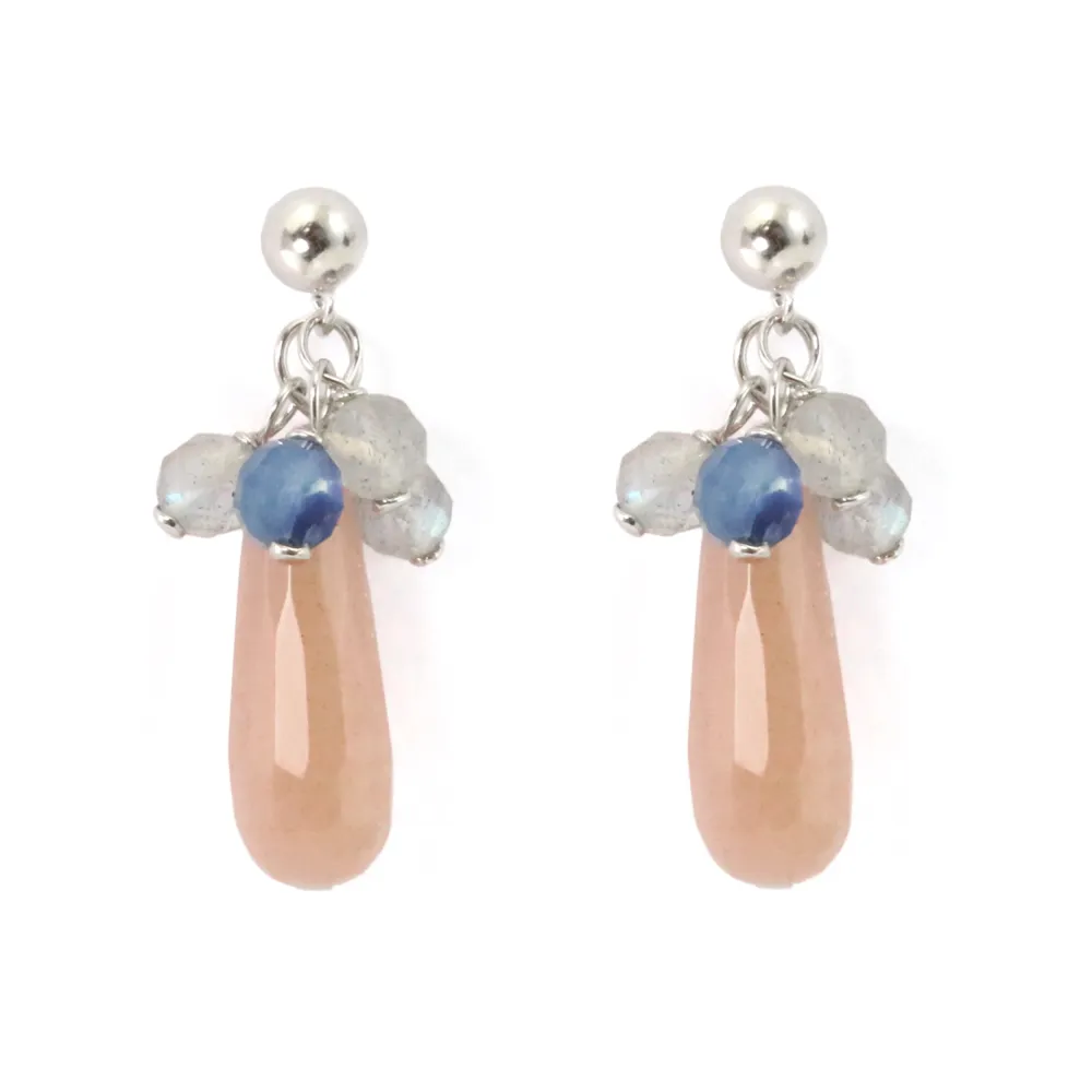 Earrings in 925 rhodium silver and natural stones, labradorite kyanite