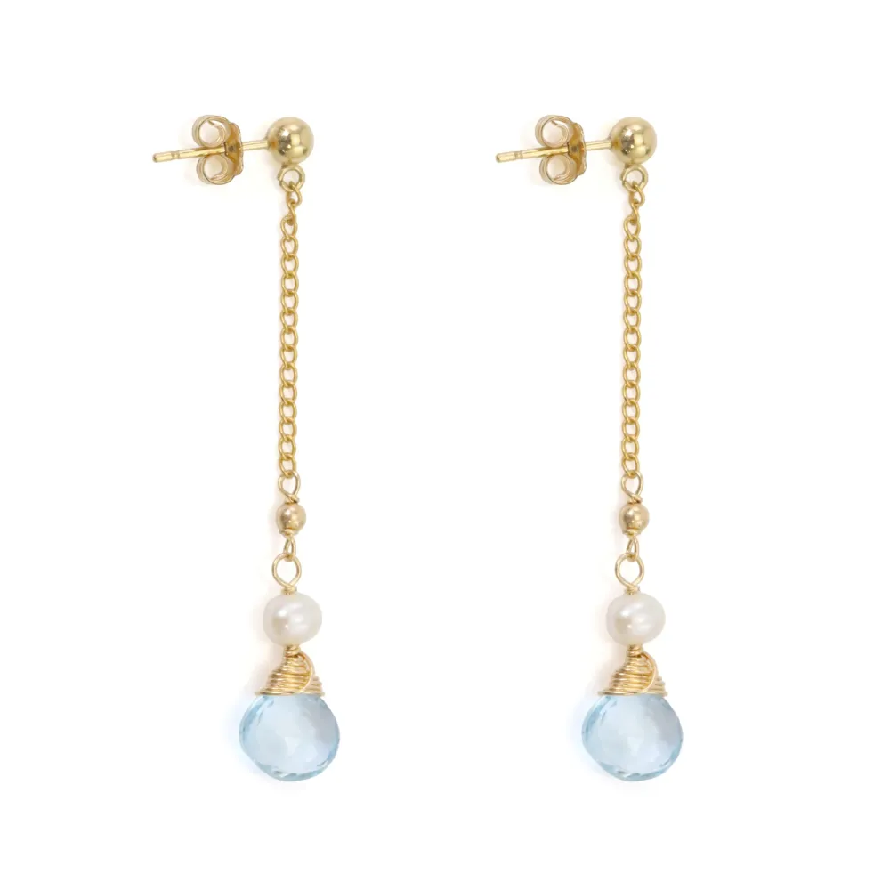 Gold filled, topaz & freshwater cultured pearl earrings x 2pcs