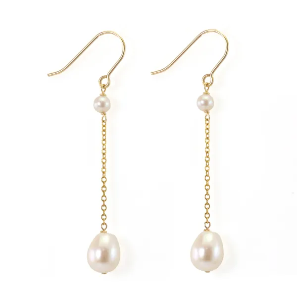 Pendientes rellenos de oro y perlas de agua dulce x 2pcs