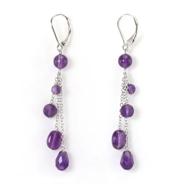 925 silver & amethyst pendant earrings x 2pcs