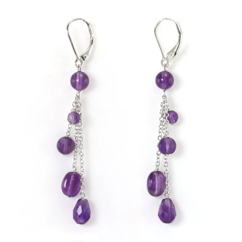 Brincos, 925 Sterling Silver & Amethyst x 2pcs