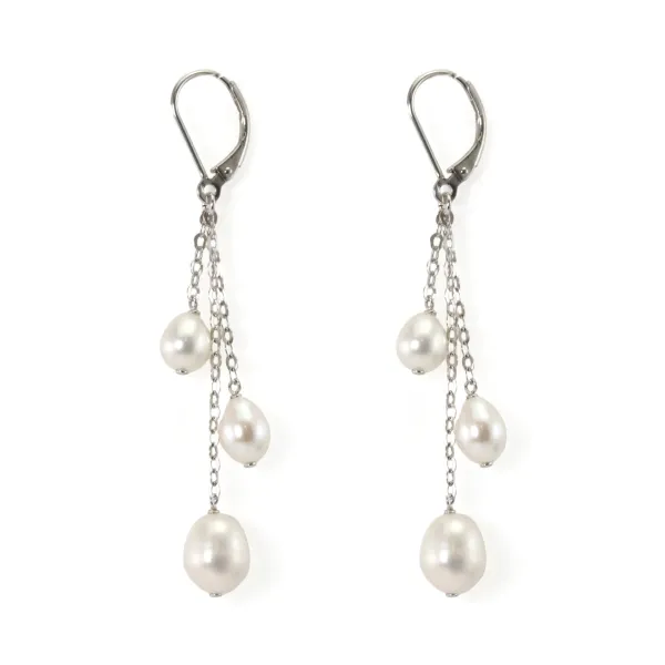 Orecchini: perle d'acqua dolce e traversine e catena d'argento 925 x 2 pezzi