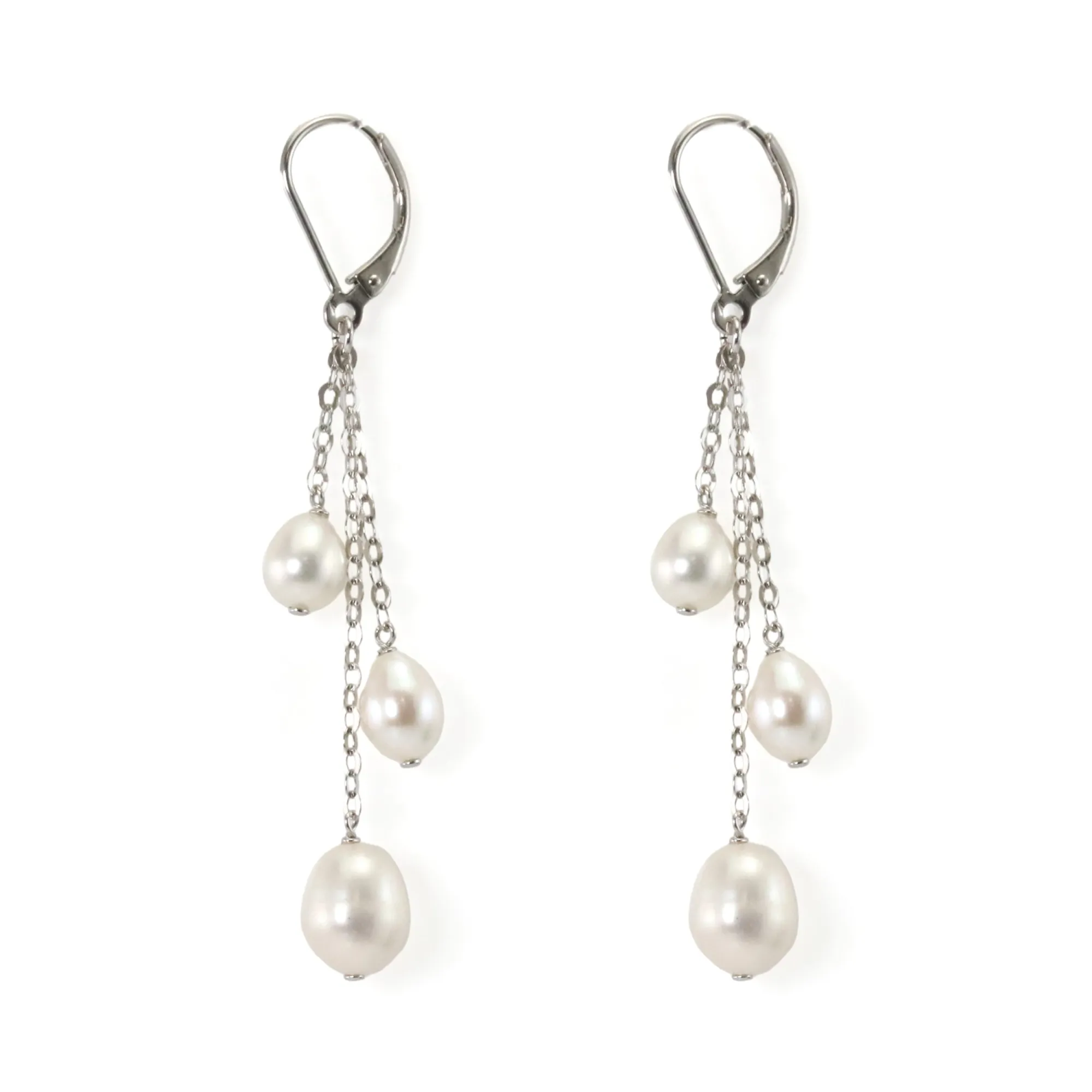 Boucles D'Oreilles Chat Perles Culture Meow Star - Argent Sterling 925 - Cadeau Mignon