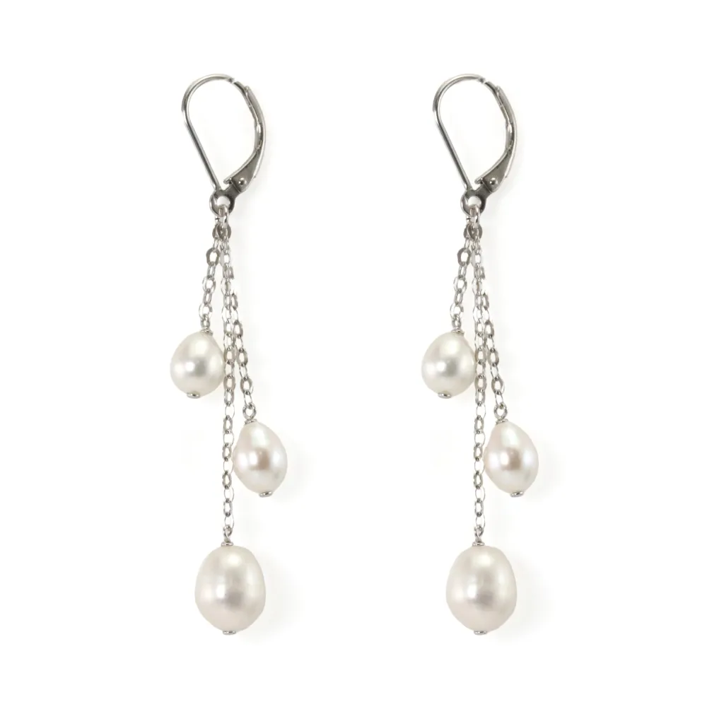 Pendientes: perlas de agua dulce y durmientes y cadena de plata 925 x 2pcs
