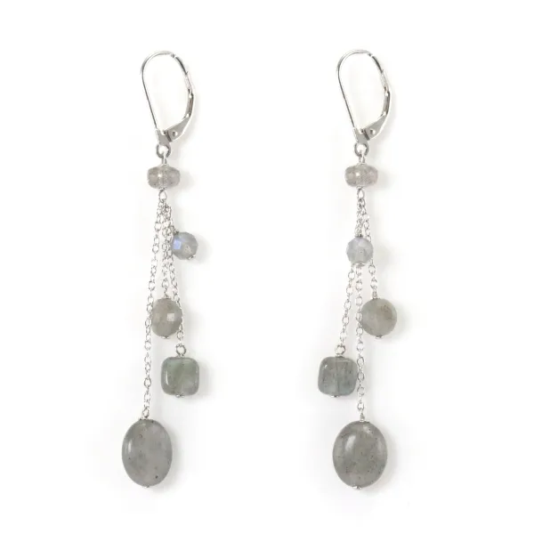Boucles d'oreilles : labradorite & dormeuse et chaîne argent 925 x 2pcs