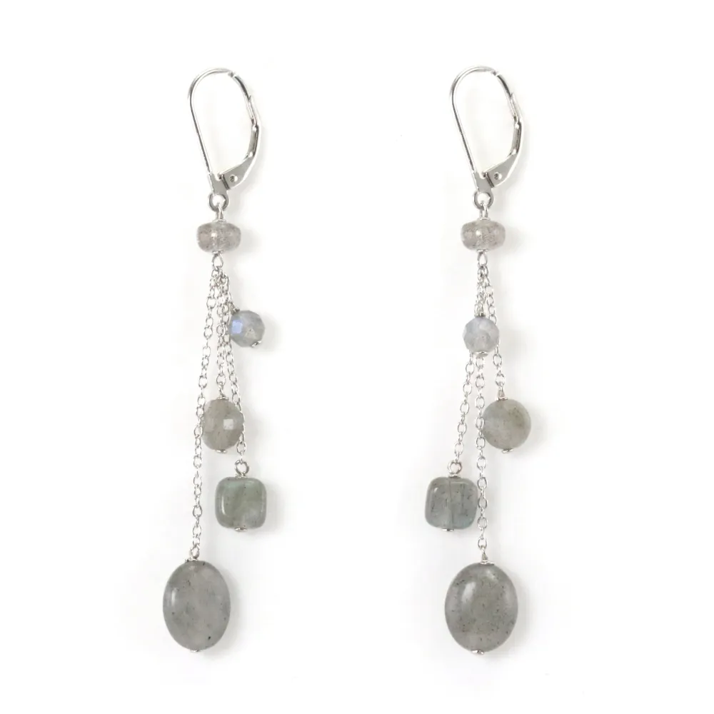 Brincos: labradorite e dormeuse e corrente de prata 925 barata