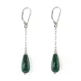 Earrings in 925 rhodium silver, malachite & freshwater cultured pearl