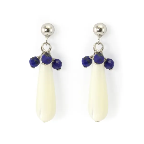 Boucles d’oreilles argent 925 nacre blanche & lapis-lazuli x 2pcs