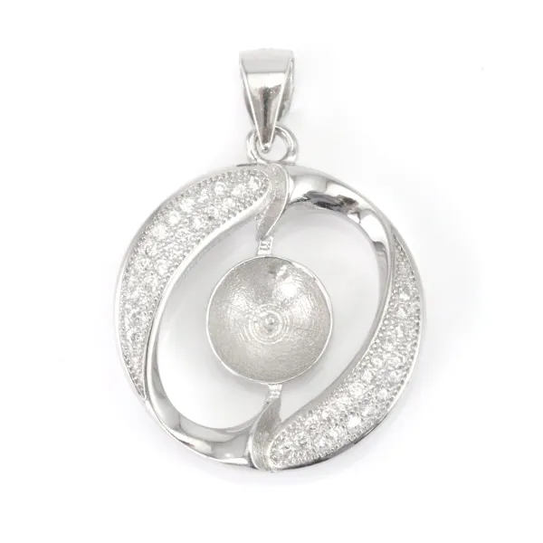 Bélière cercle asymétrique pour semi percée 20x28mm - Oxyde de zirconium & Argent 925 rhodié x 1pc