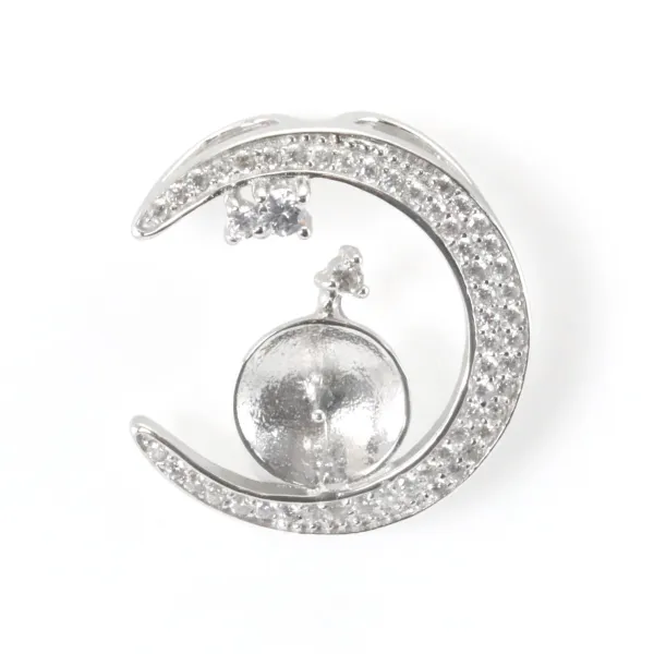 Colgante dúo corazón para semi perforado 23x27mm - Óxido de zirconio & Plata 925 rodiada x 1pc