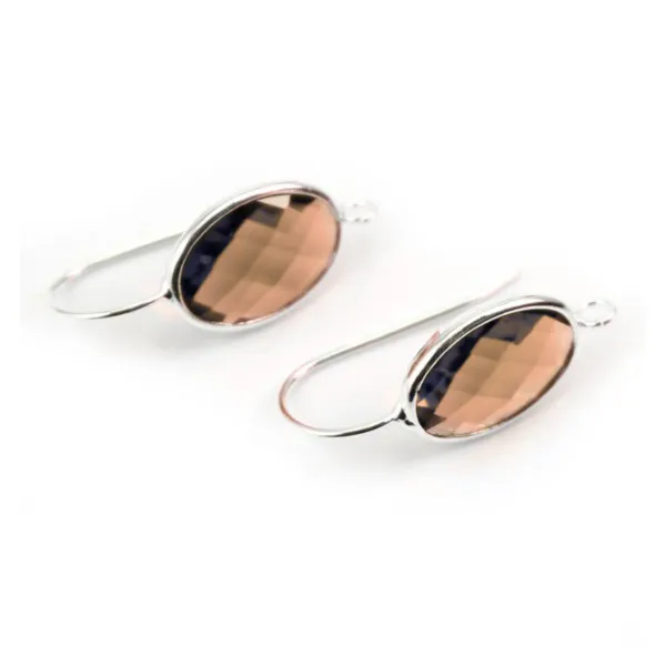Silver hook earrings set with oval faceted glass