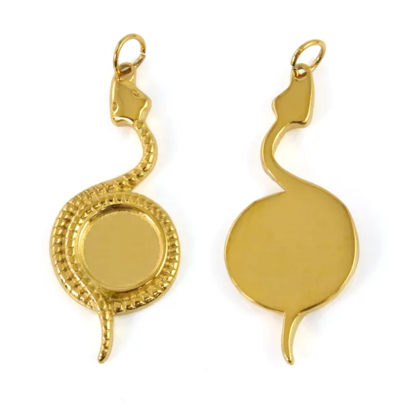Golden Snake Pendant | 8mm Cabochon Holder Costume Jewelry