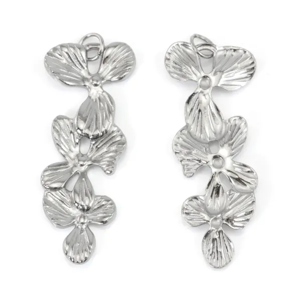 Pendentif triple fleur 15x37mm - Acier Inox 304 x 1pc