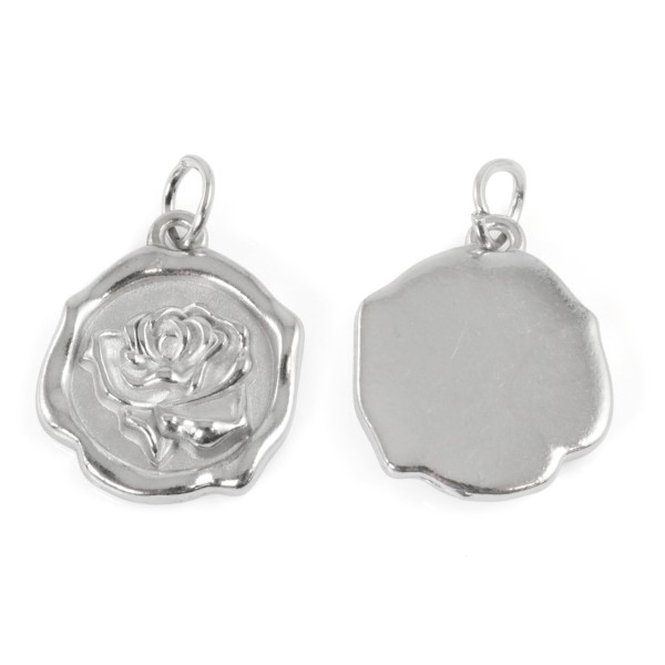Pendentif médaillon rose 14x16mm - Acier Inox 304 x 1pc