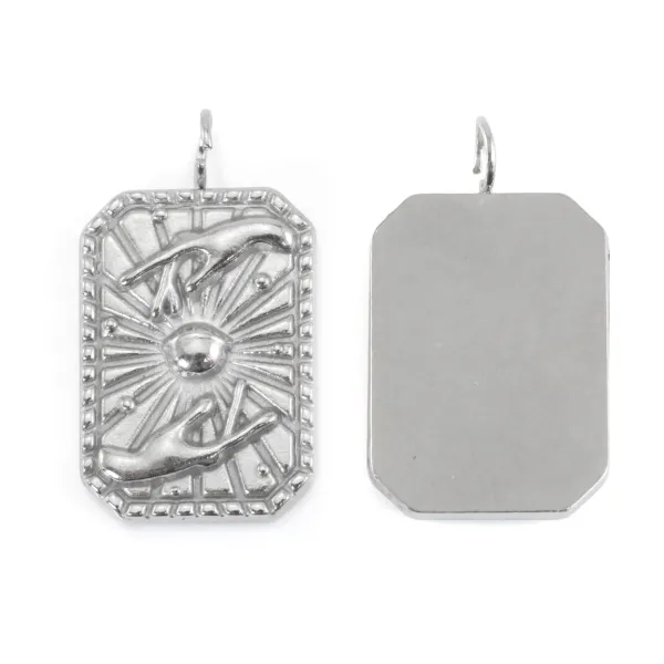 Pendentif rectangle mains et astre 12x21mm - Acier Inox 304 x 1pc