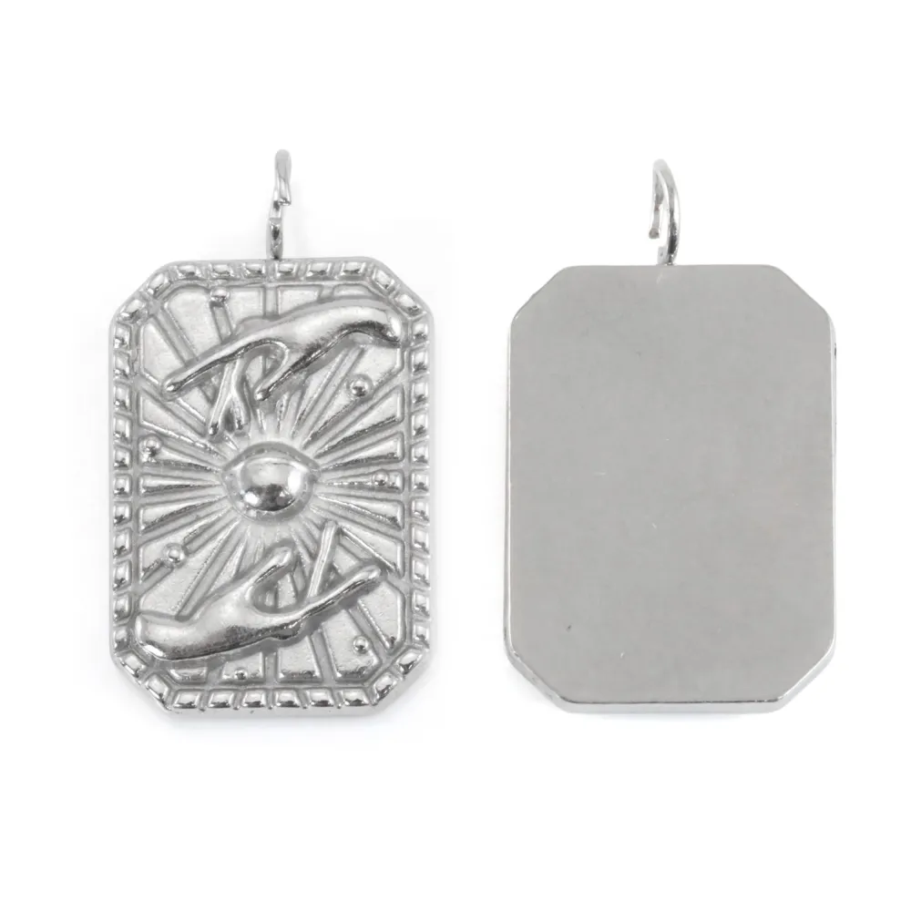 Pendentif rectangle mains et astre 12x21mm - Acier Inox 304 x 1pc