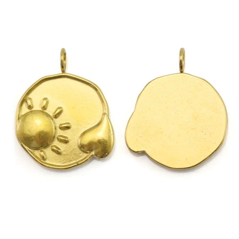 Pendentif médaillon soleil & coeur 15x19mm - Acier Inox 304 doré x 1pc