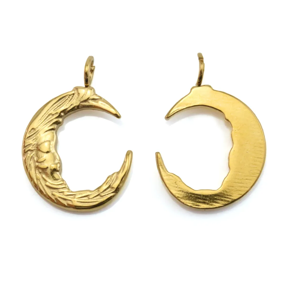 Anhänger Mond Edelstahl 304 Gold | Schmuckelement 13x19mm